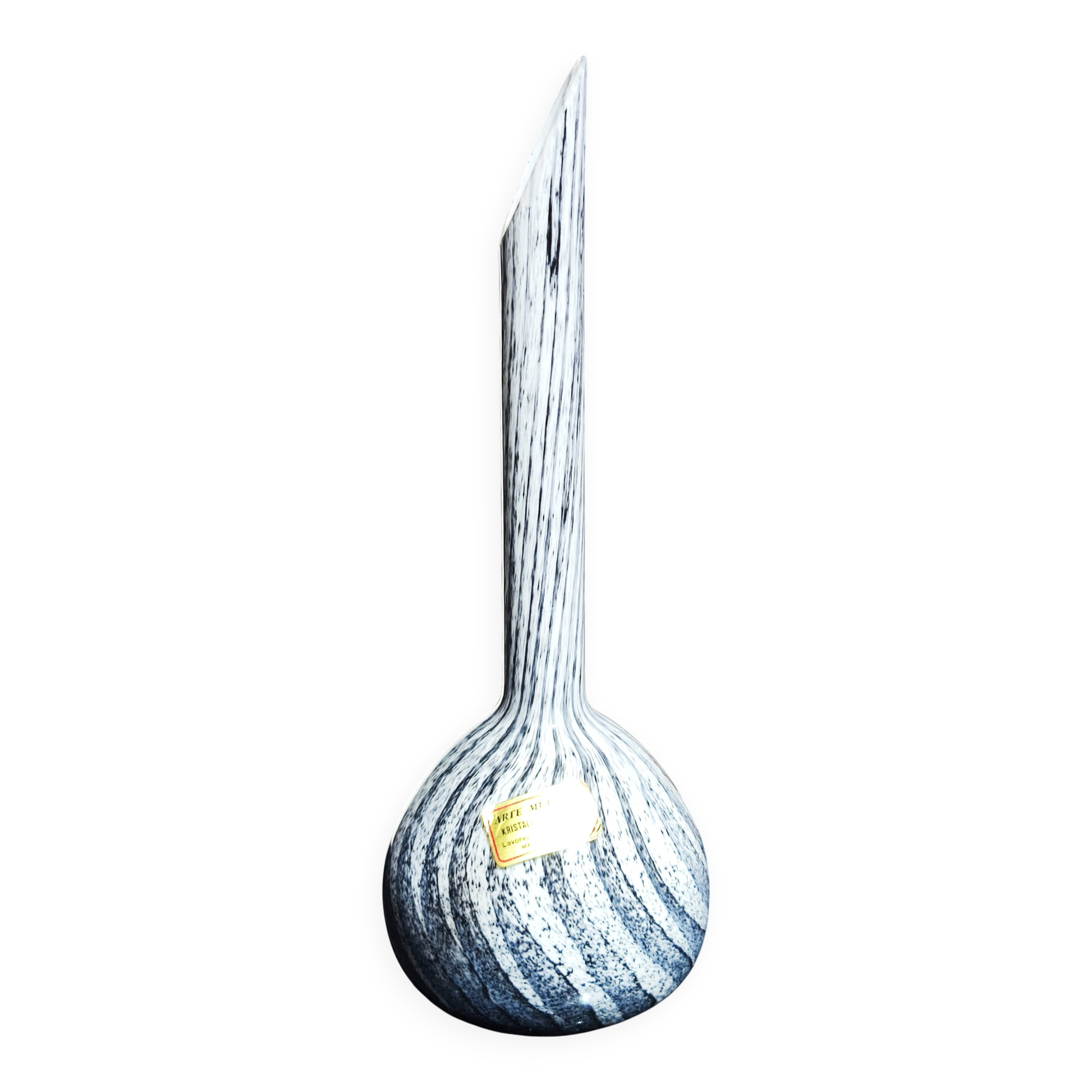 Vintage black and white soliflore vase, Italian blown glass, 1970s.