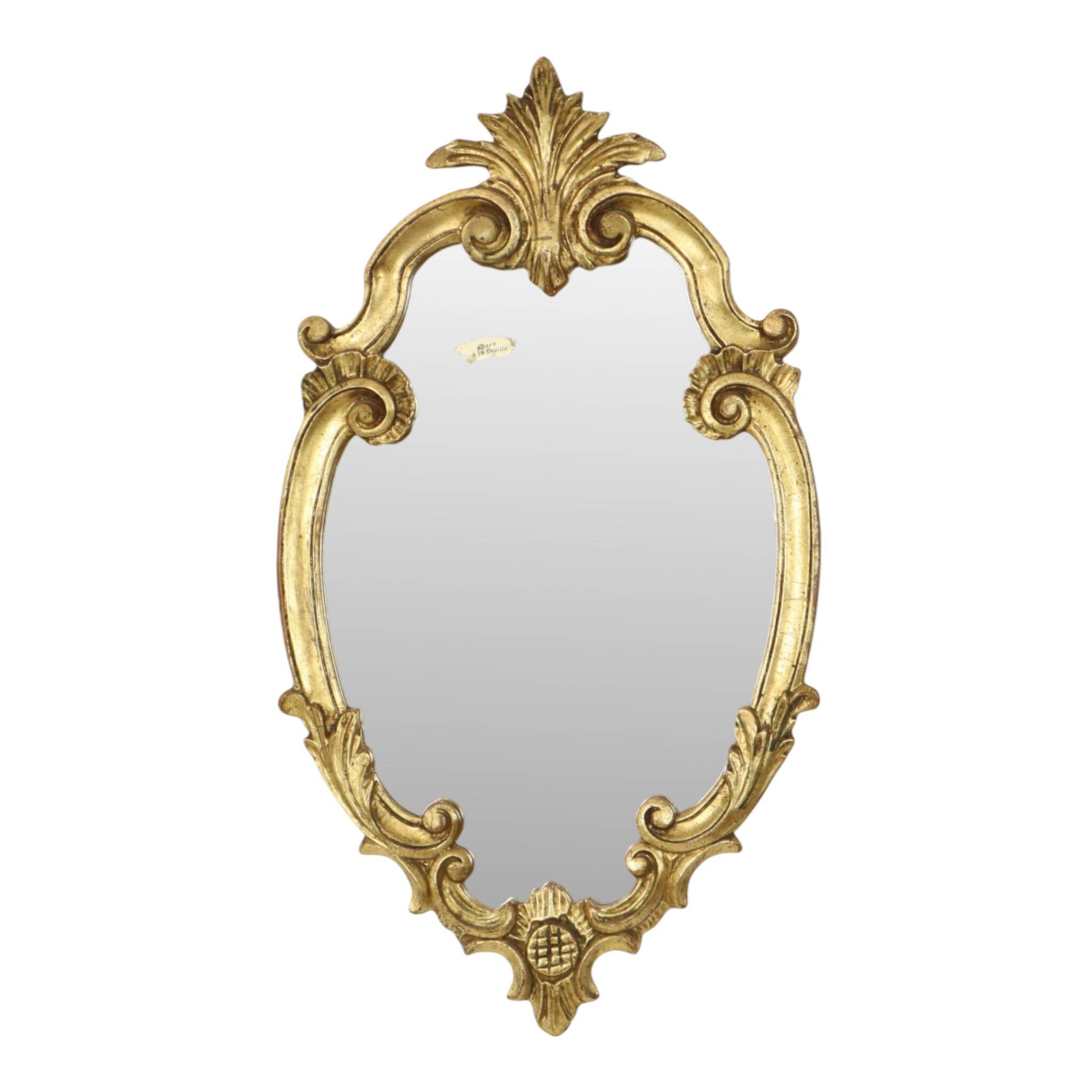 French Baroque-style gold-leaf gilded mirror with crest, 60 cm