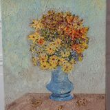 Oil on canvas painting old bouquet