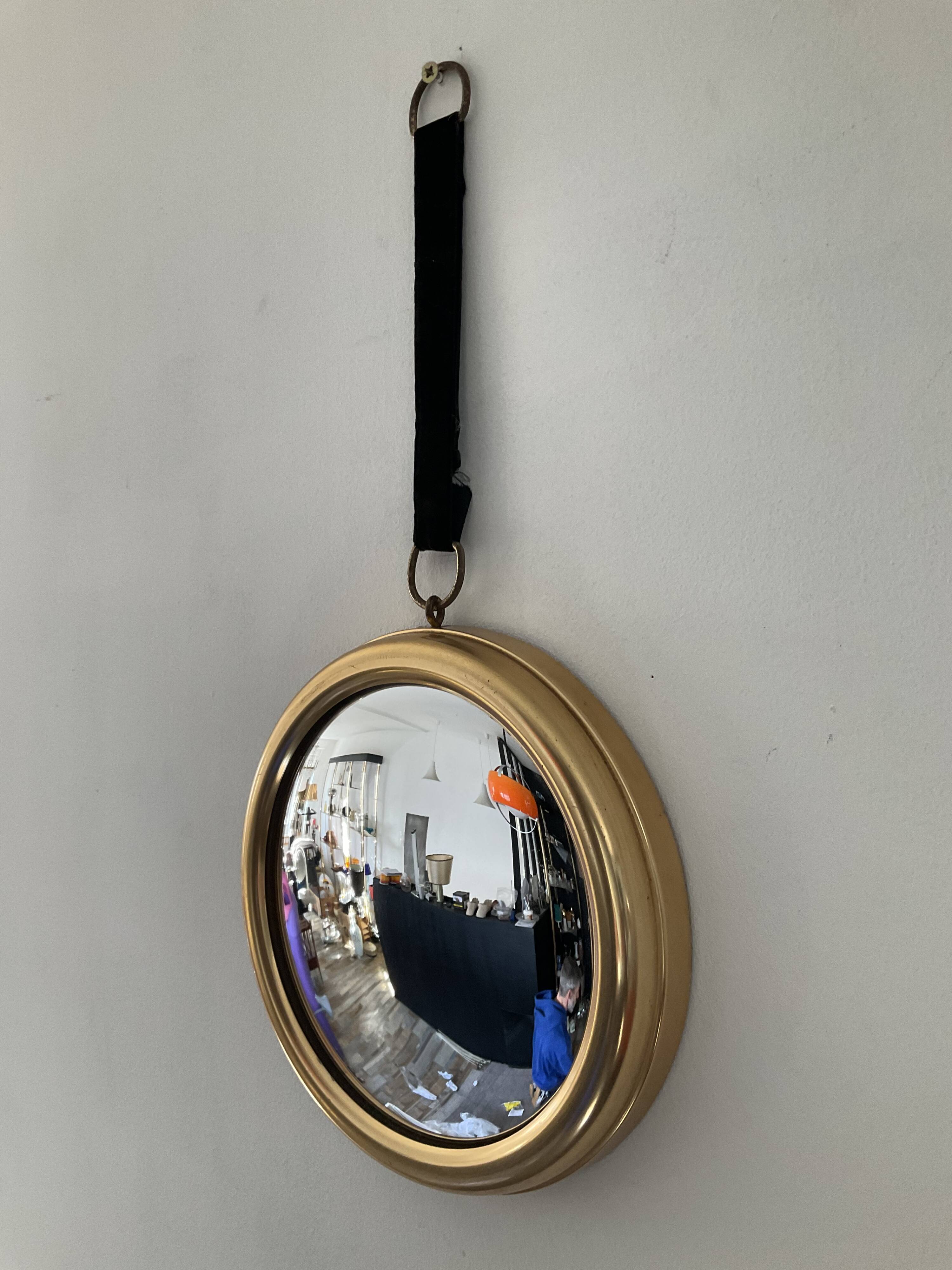 Witch's eye mirror vintage brass medallion 70s