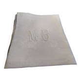 12 serviettes de table anciennes en damassé de lin soyeux, décor floral, monogramme MB