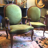Superb pair of large Louis XV period armchairs reupholstered to nine