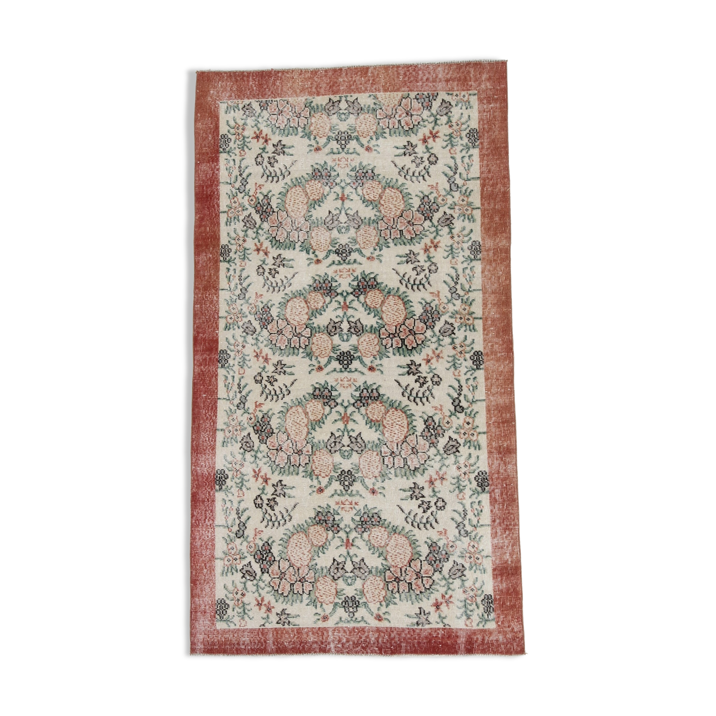 Coral red farmhouse floral rug 206x112cm