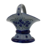 Vintage basket in traditional Alsace stoneware, cobalt blue flower patterns - 1970s.