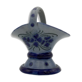 Vintage basket in traditional Alsace stoneware, cobalt blue flower patterns - 1970s.