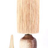White and brown ceramic lamp, raffia shade