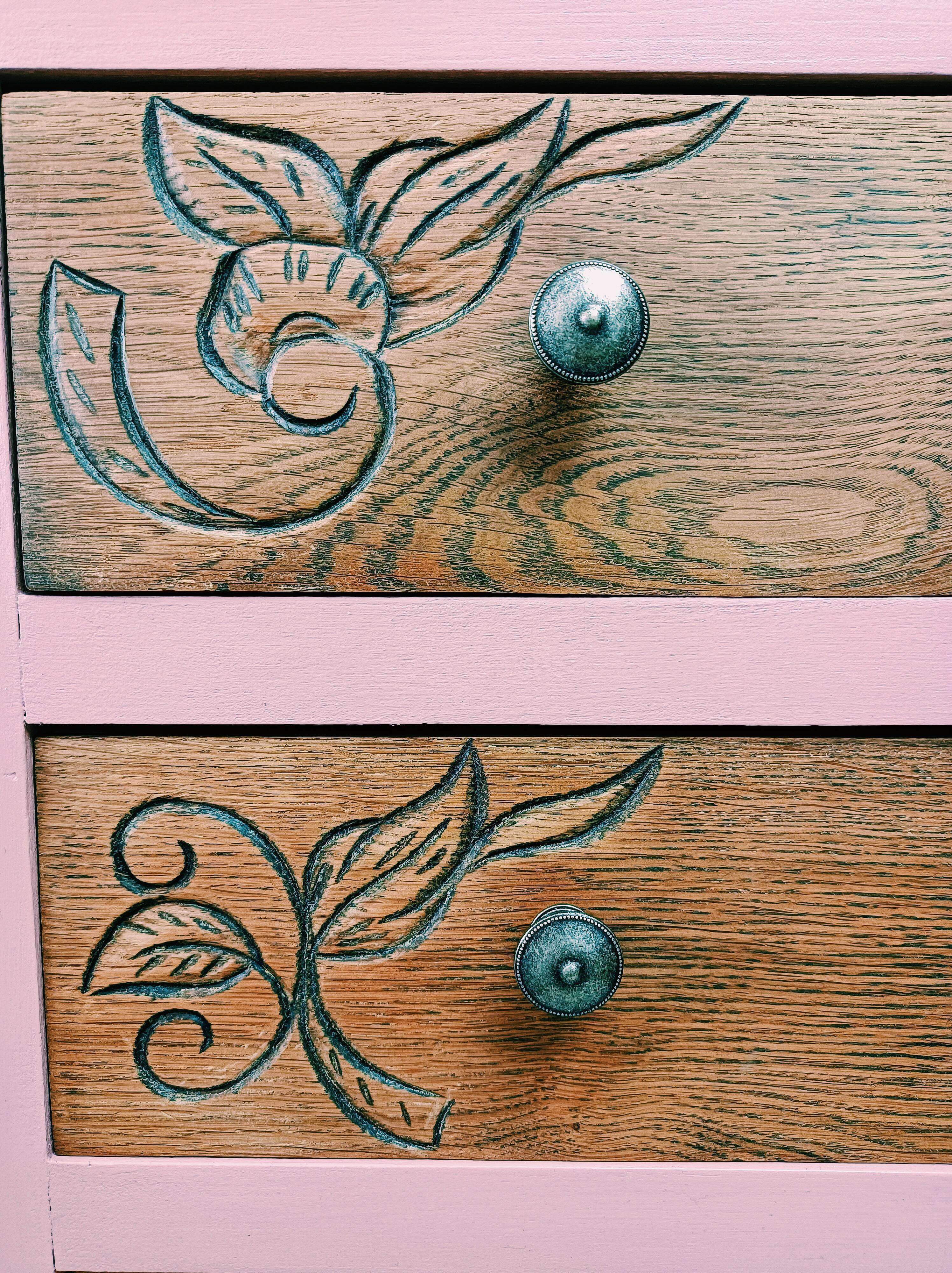 Pink Art Deco chest of drawers