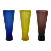 Set of three vintage coloured glasses from the 70s.