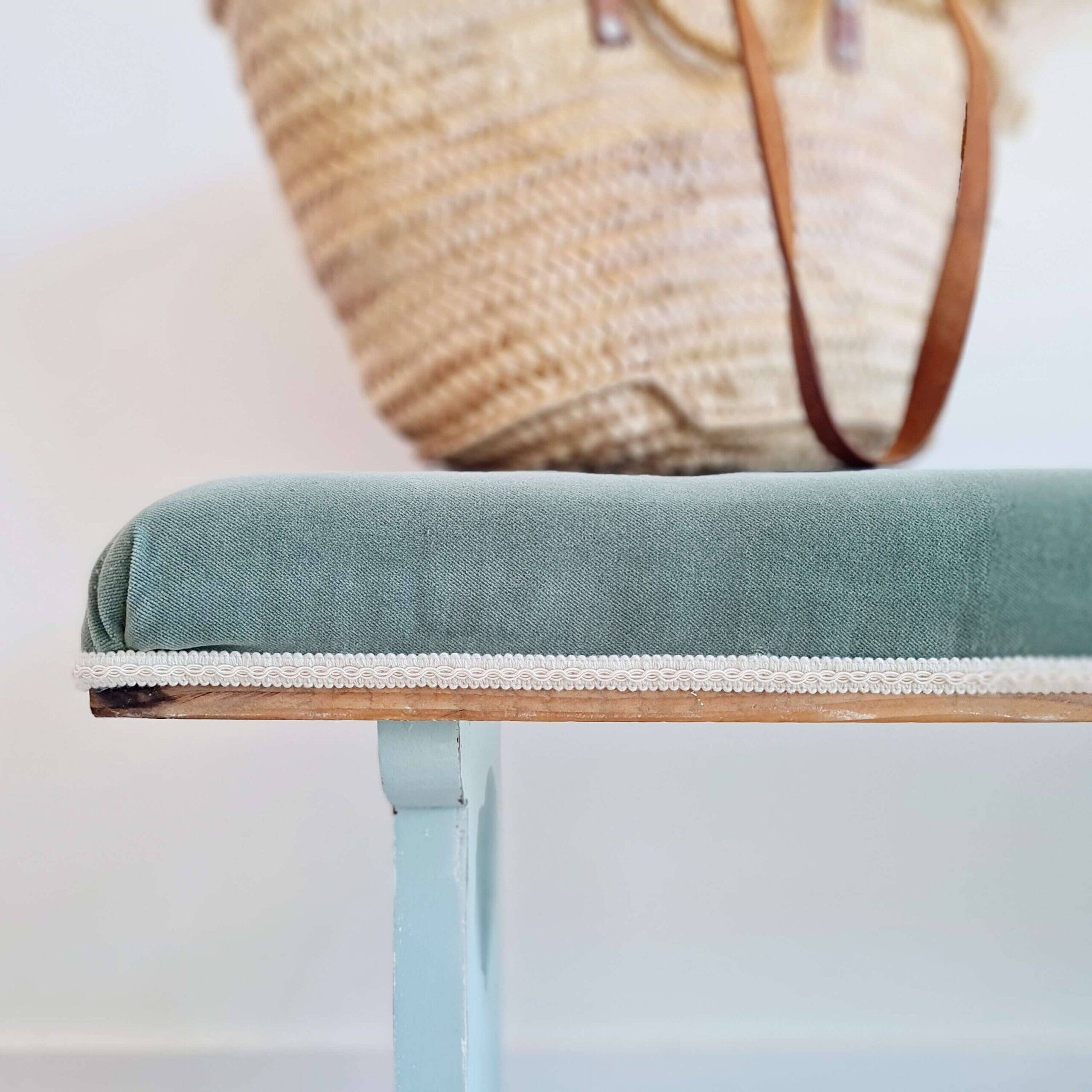 Antique blue velvet wooden bench - heart-shaped bench