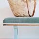 Antique blue velvet wooden bench - heart-shaped bench