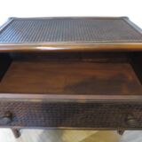 Vintage-commode 3 tioirs -bois bambou et rotin tressé - années 80