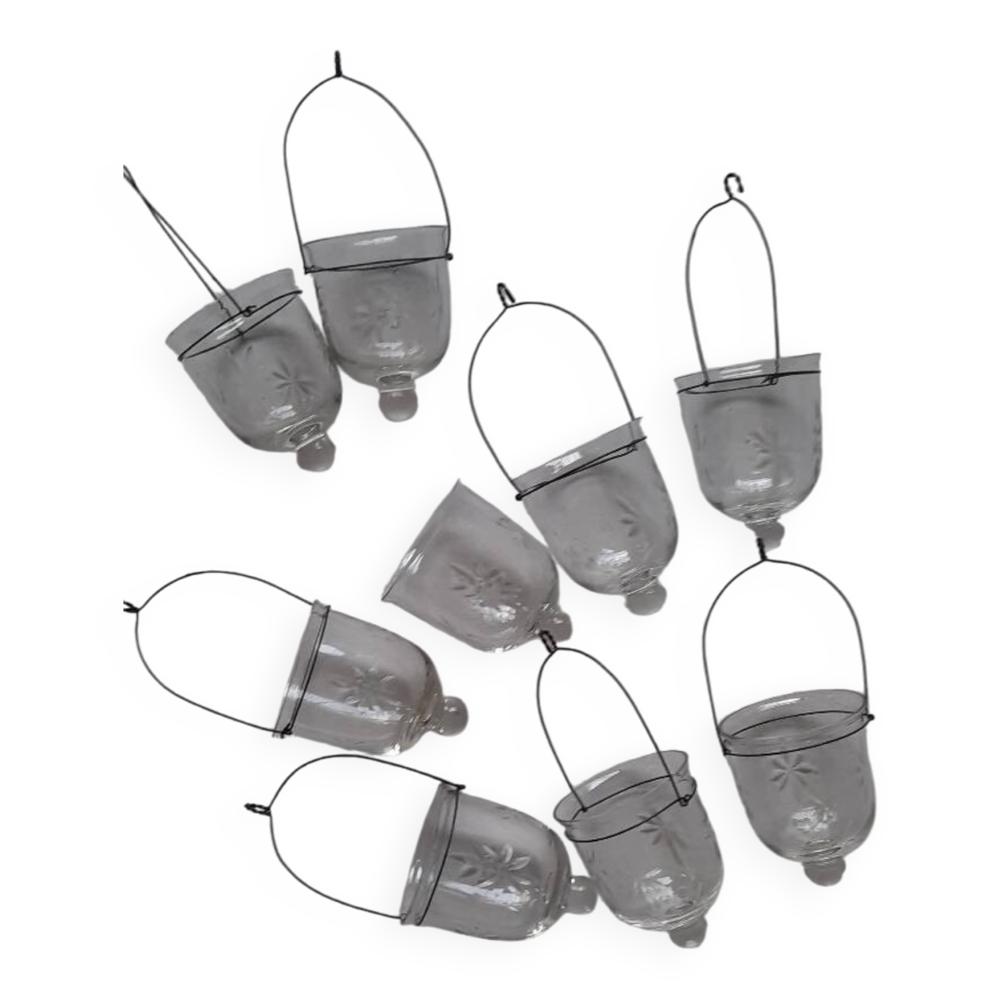 Set of hanging glass and metal tealight holders