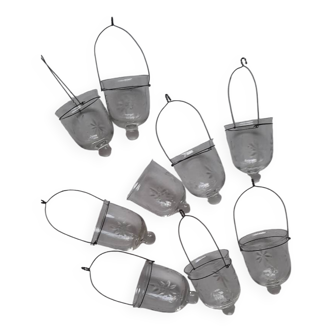 Set of hanging glass and metal tealight holders