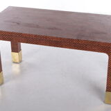 Harrison Van Horn Raffia and Brass Rectangle Coffee Table, 1970