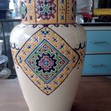 Ceramic vase decorated with multi-colored enamels