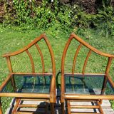 Pair of rattan and bamboo bedside tables