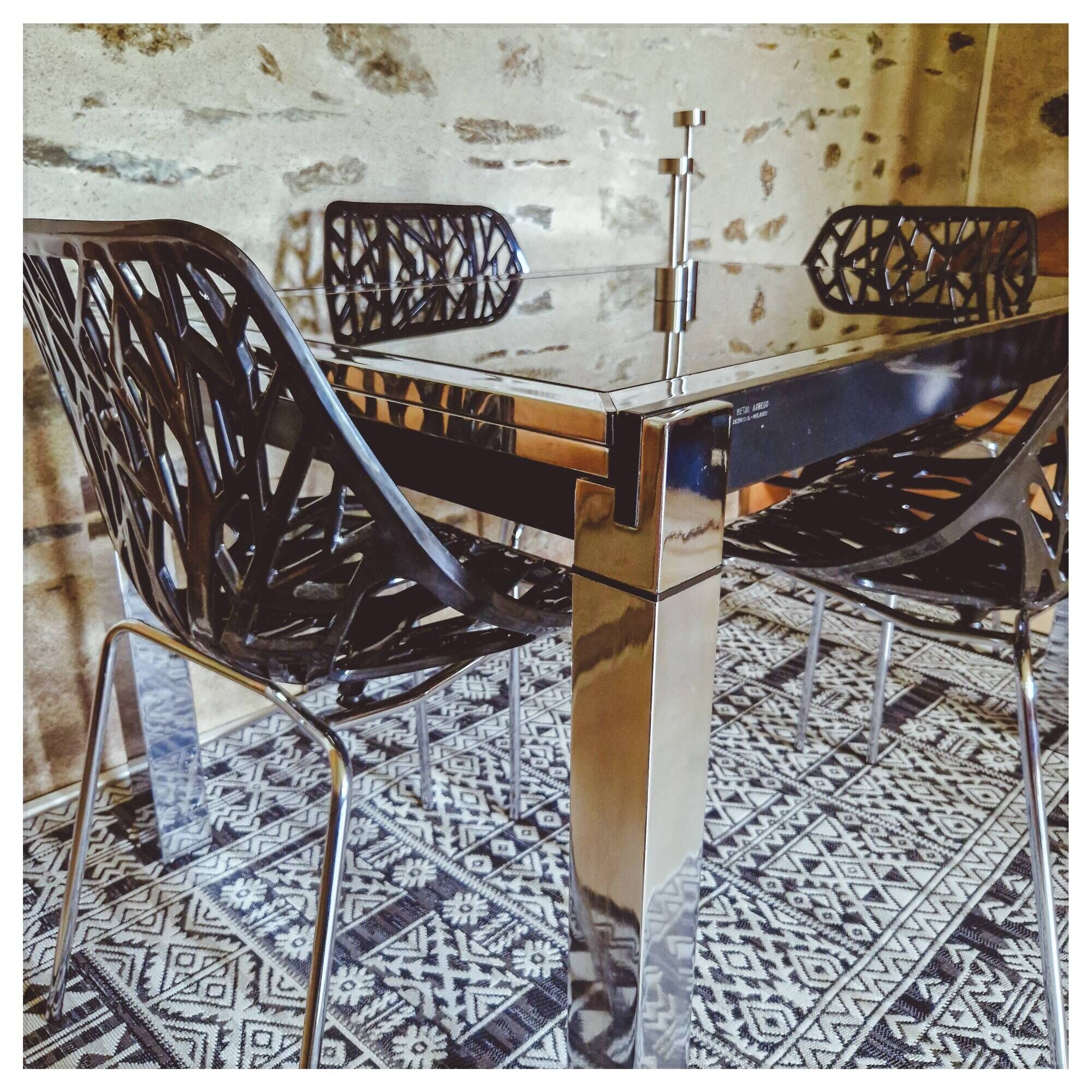 Smoked glass table with chromed metal legs La Metal ARREDO - Milano