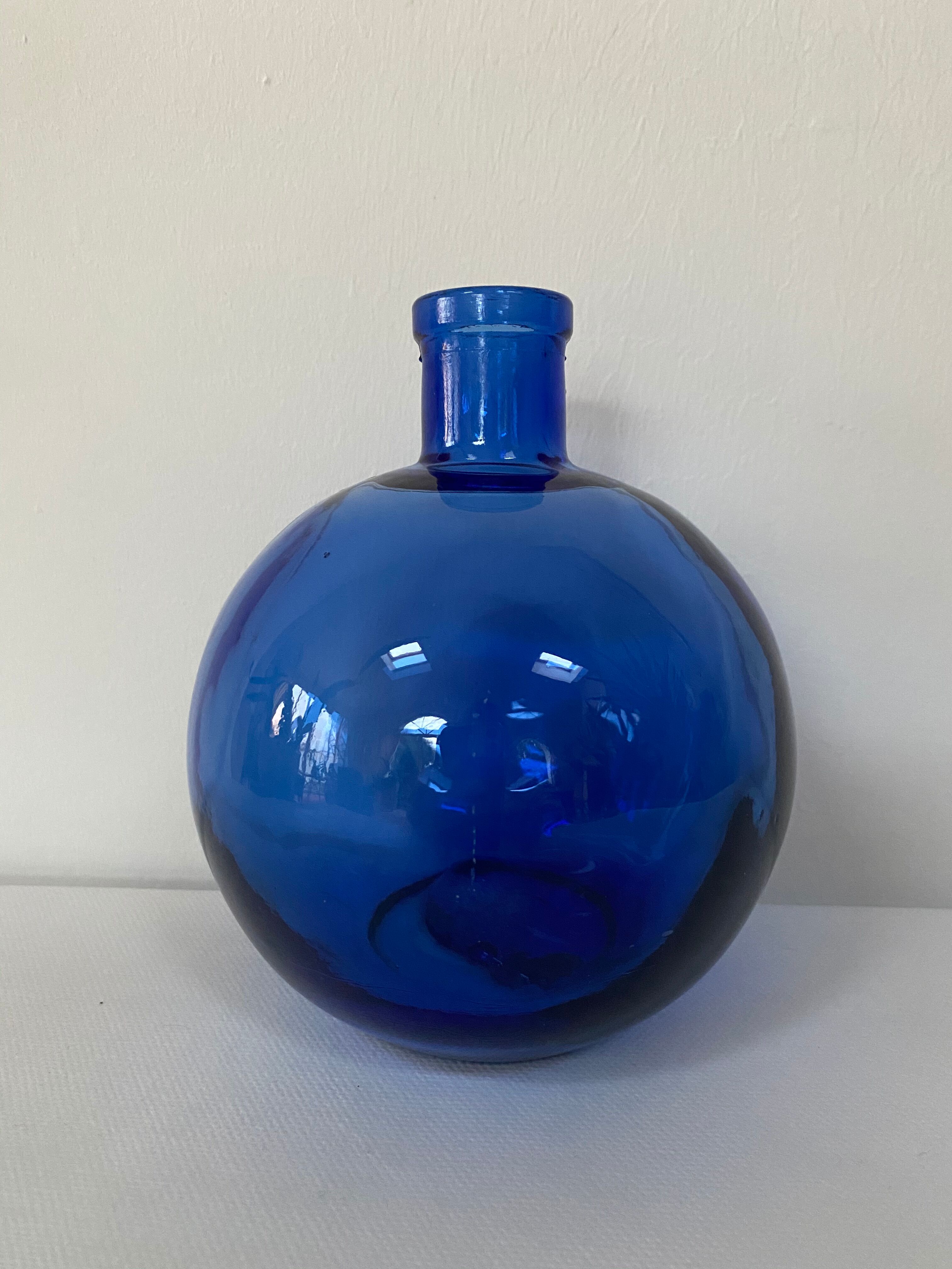 Round cobalt blue glass vase