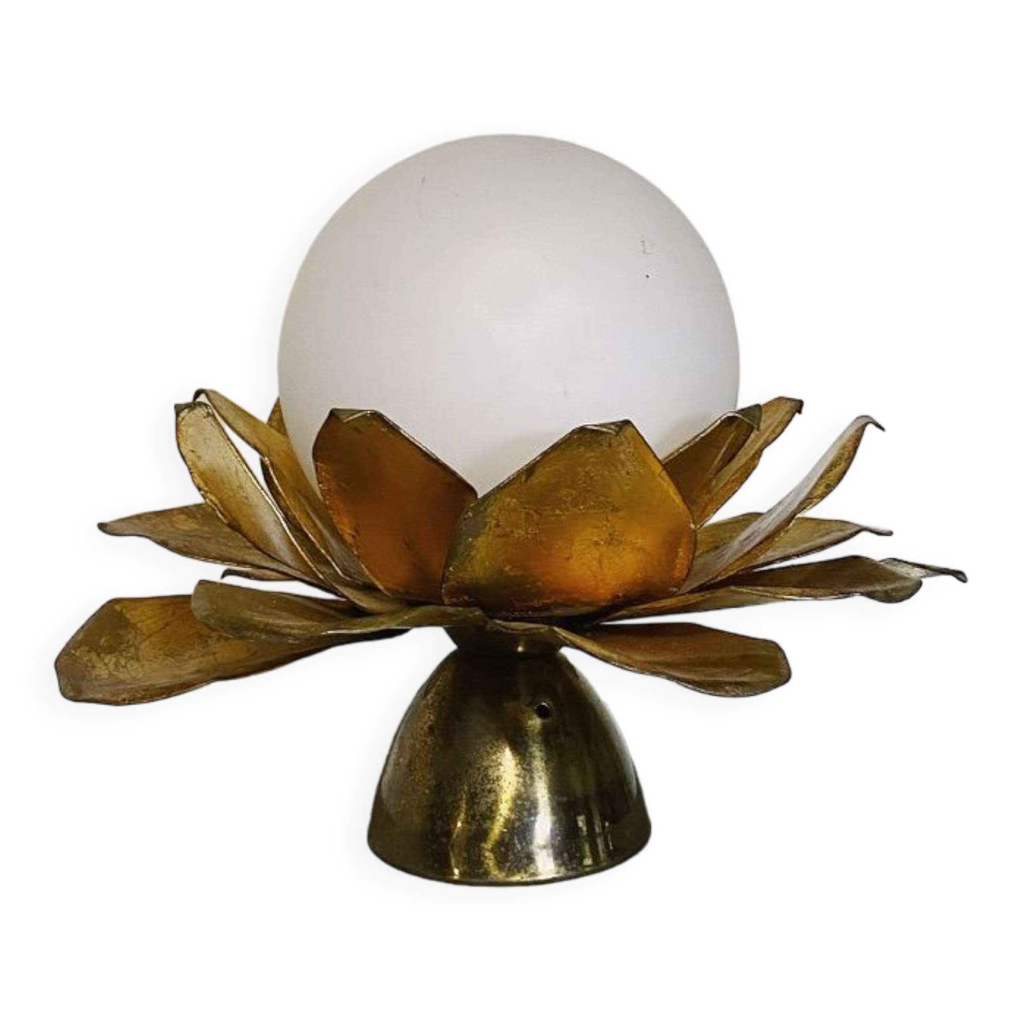 Opaline flower and brass wall lamp