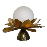 Opaline flower and brass wall lamp
