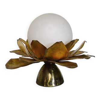 Opaline flower and brass wall lamp