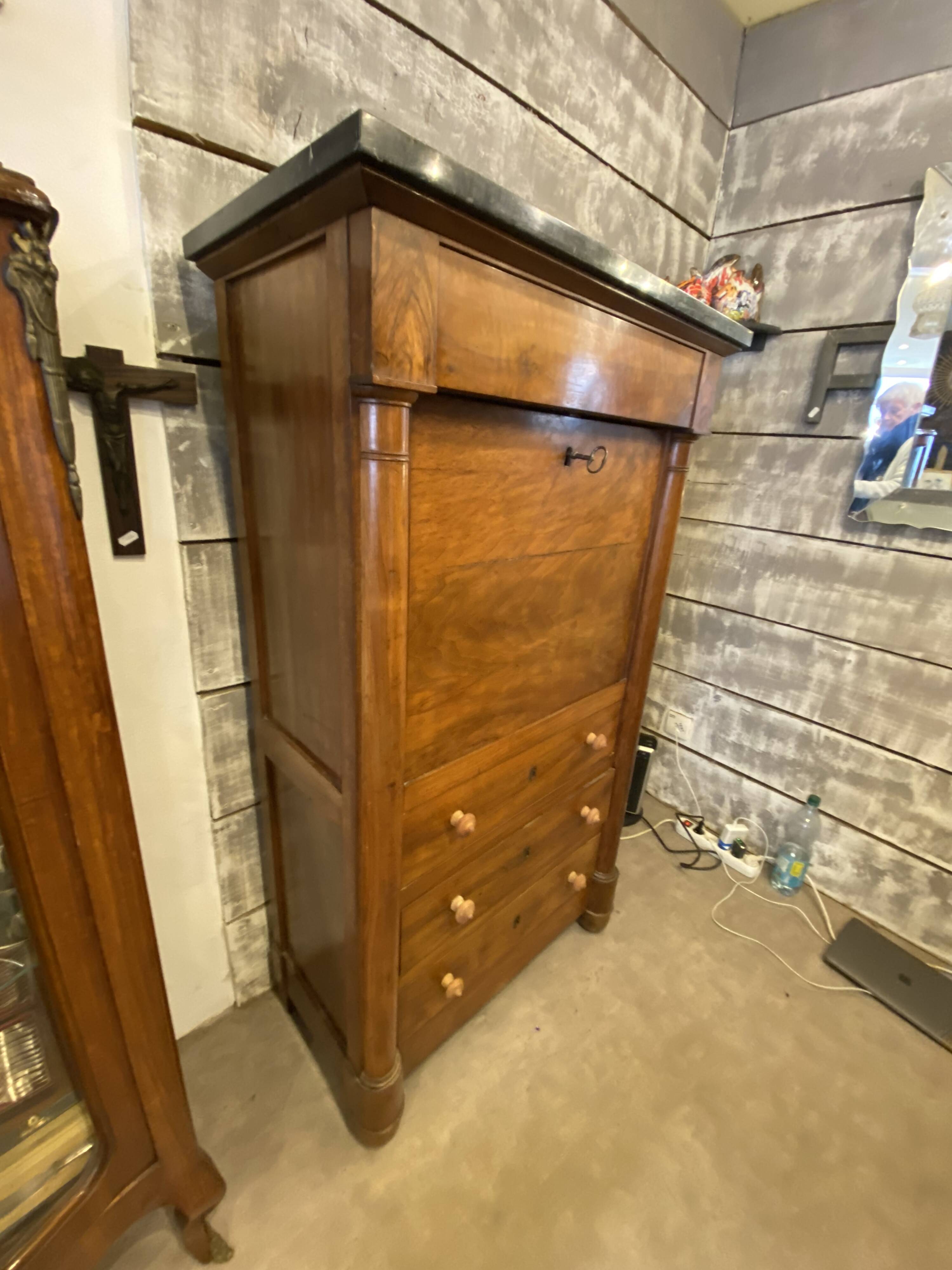 Louis xvi style secretary in walnut late 19th c. with drawers