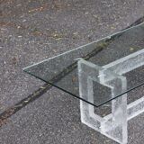 Vintage coffee table with frosted plexiglass base 1970s