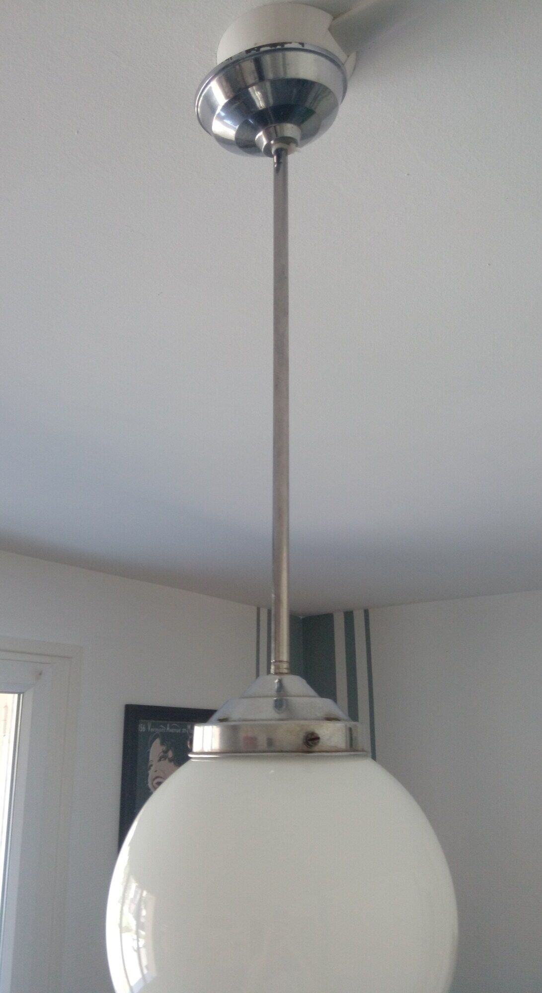 Aluminium and globe ball opaline white hanging lamp1940