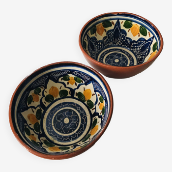 2 bols vintage en terre cuite motif citrons, Portugal années 1980