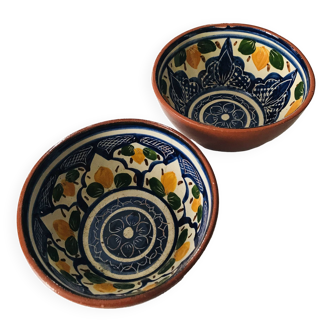 2 bols vintage en terre cuite motif citrons, Portugal années 1980