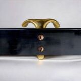 Vintage coat rack in lacquered metal with three golden aluminum hooks