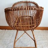 Berceau moïse en rotin vintage vers 1960