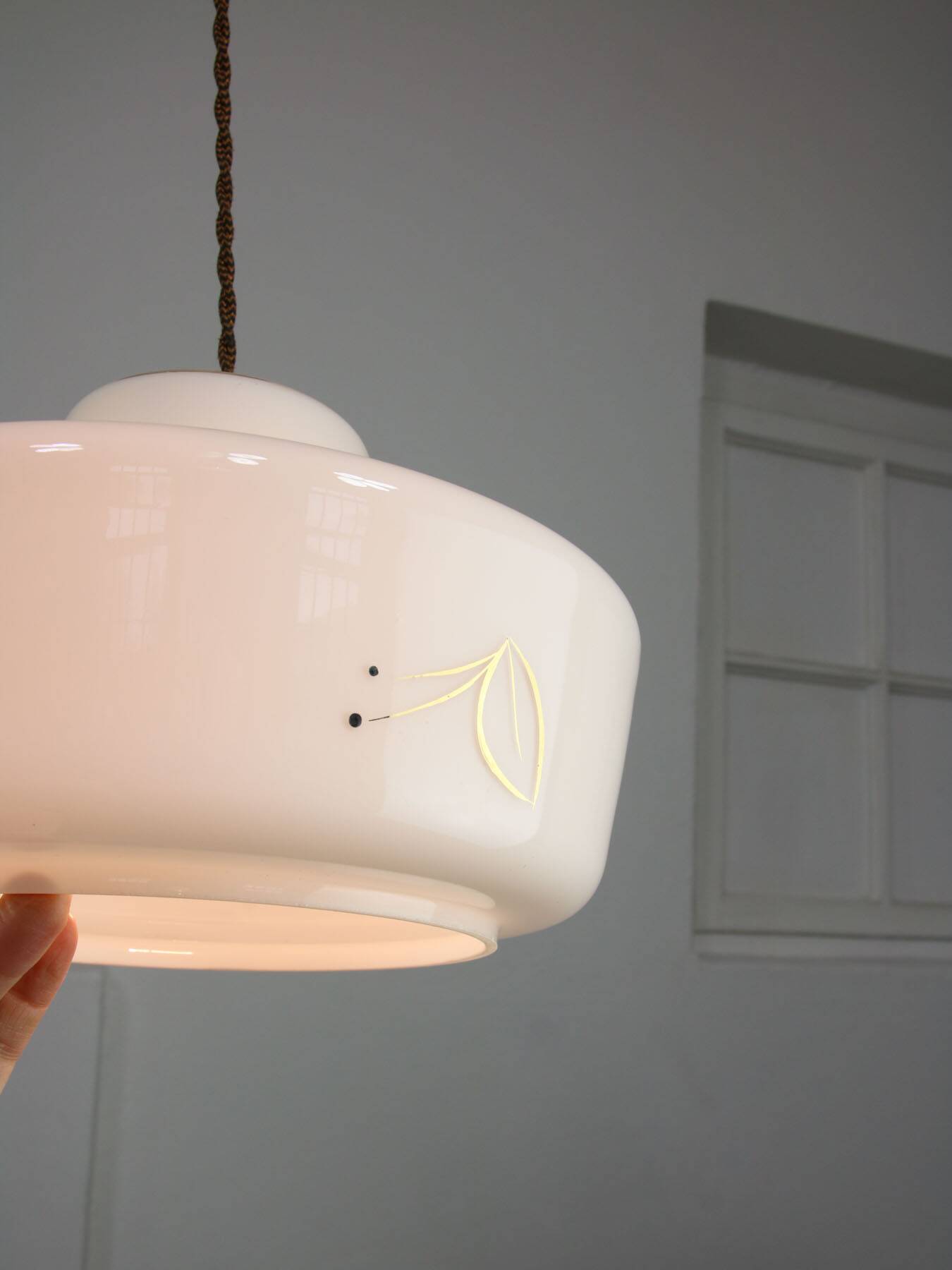 Mid-century Modern Italian Brass and White Glass Pendant Lamp, 1960s