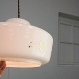 Mid-century Modern Italian Brass and White Glass Pendant Lamp, 1960s