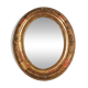 Antique oval mirror with original stucco and gilt wood frame, 37x31 cm. Beautiful patina.