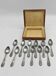 Set of 12 small spoons in silver metal, rocaille style