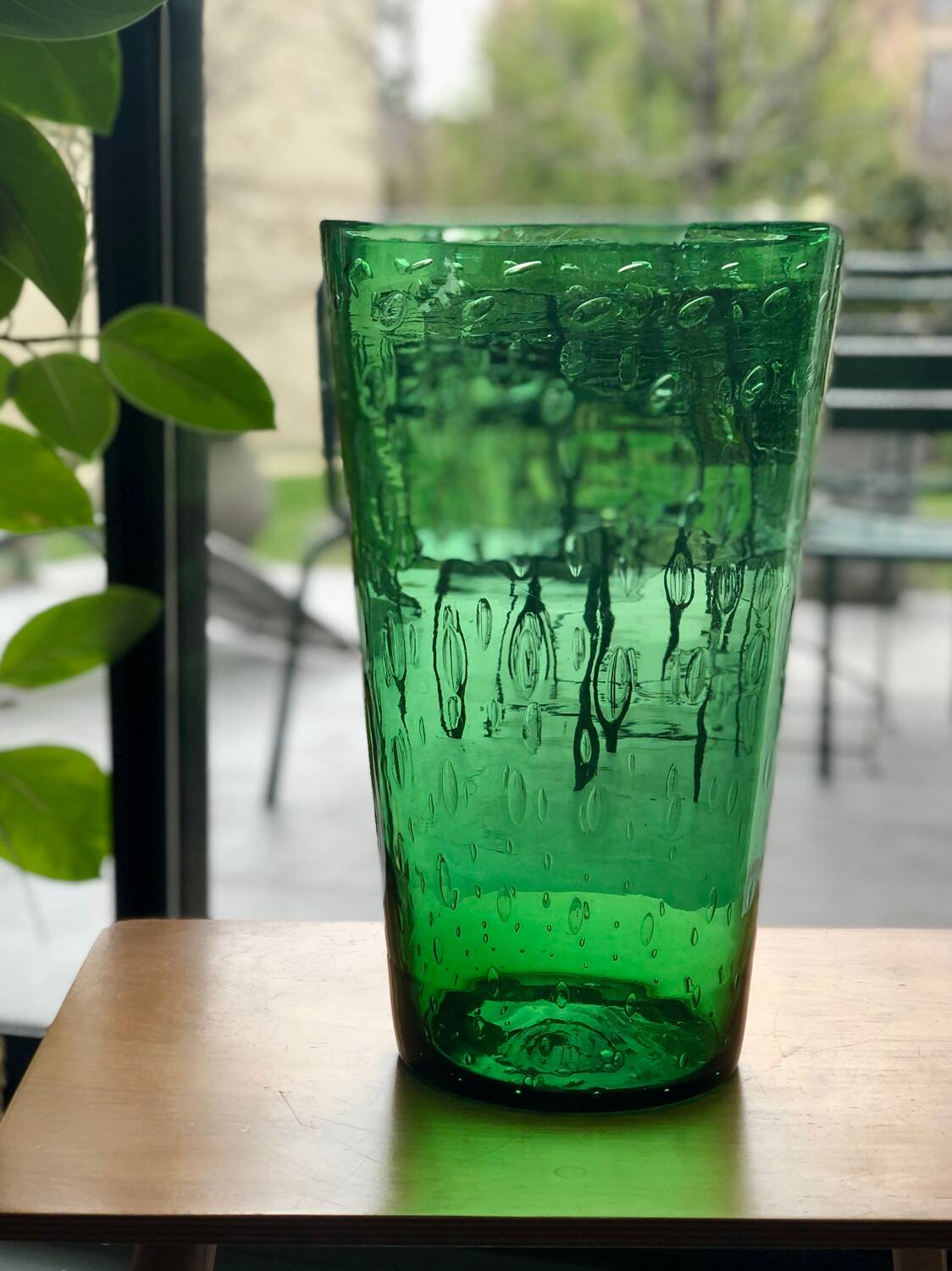 Conical bubble glass vase