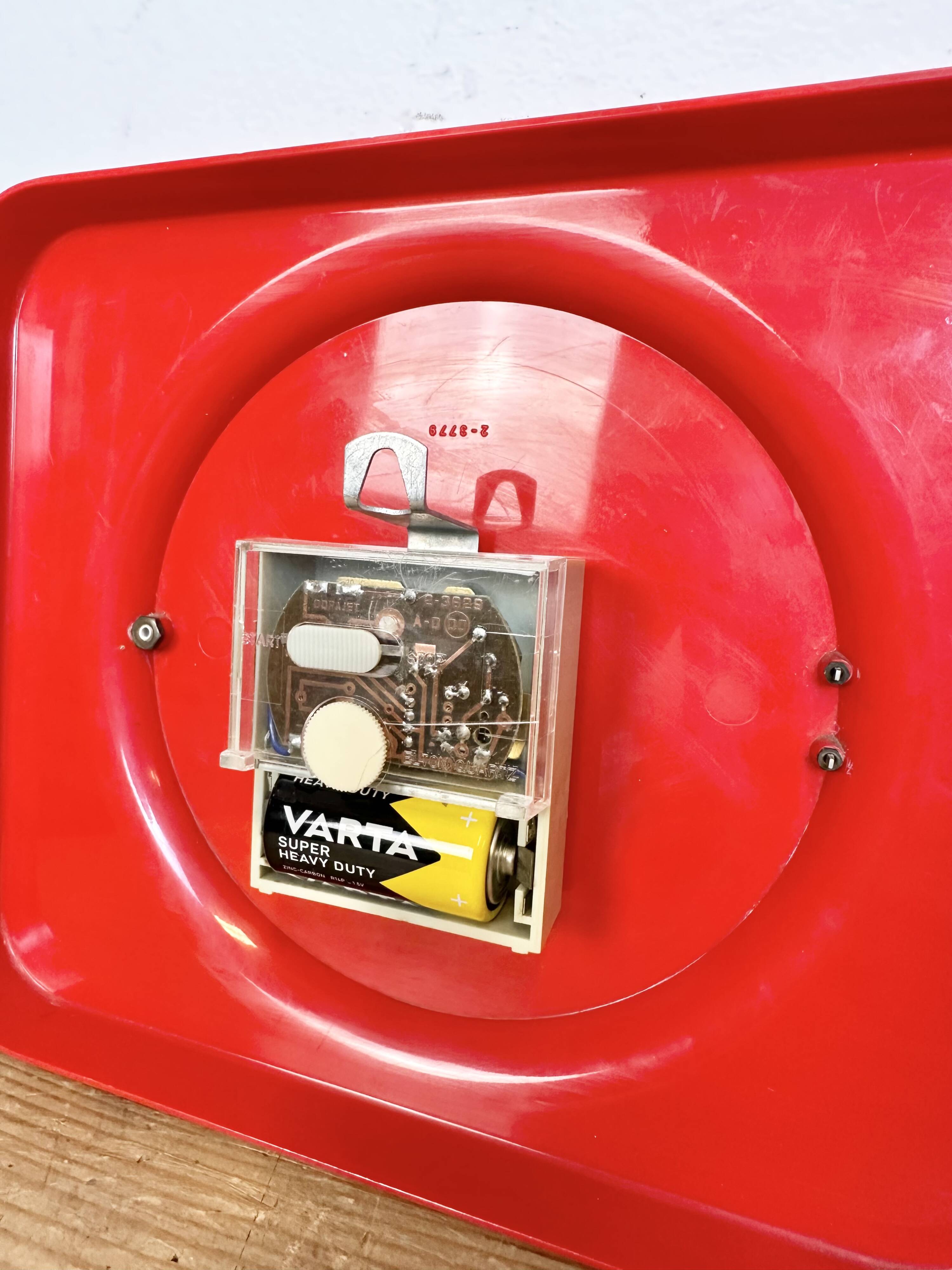 Vintage red bakelite wall clock from prim, 1970s