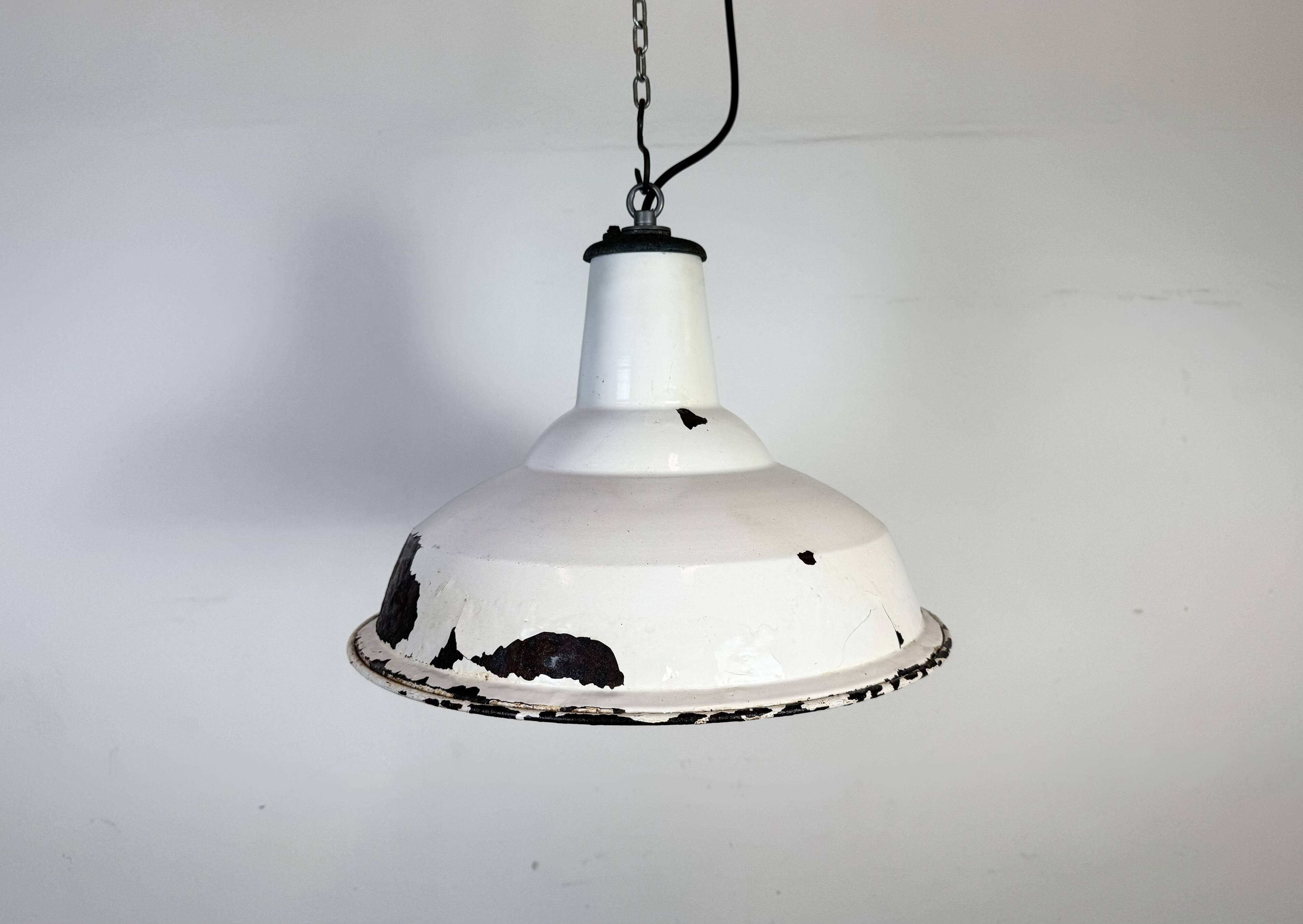 Industrial British White Enamel Factory Pendant Lamp from Benjamin, 1960s