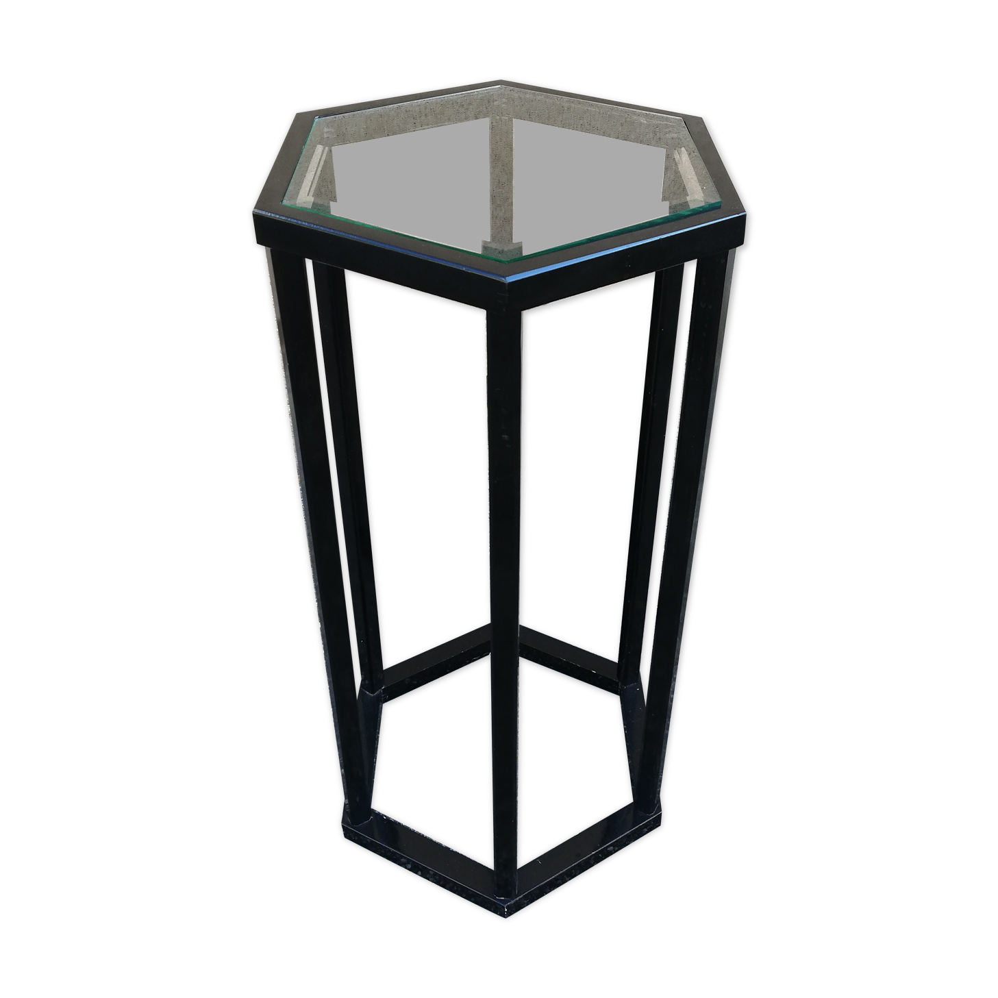 Vintage pedestal table wood and glass