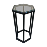 Vintage pedestal table wood and glass