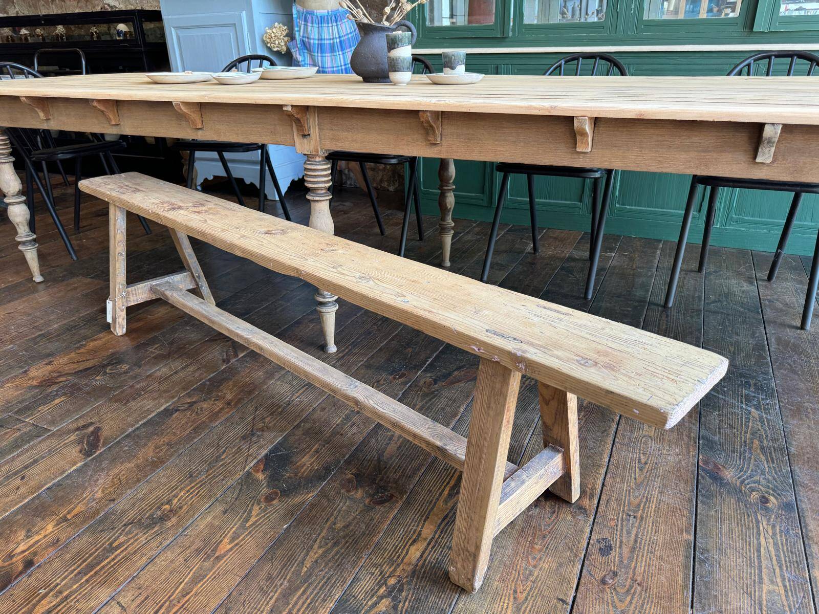 Large raw wood bench