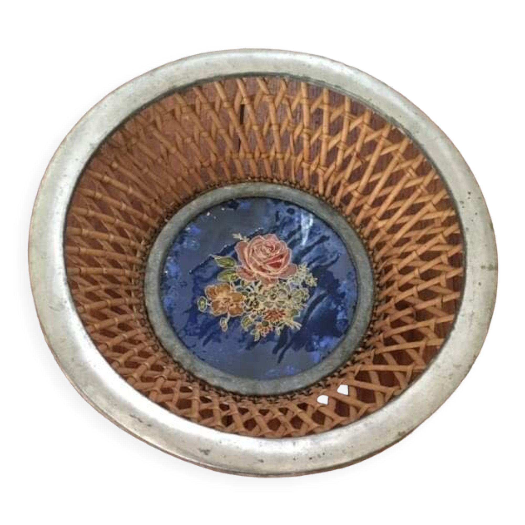 Vintage metal and wicker basket
