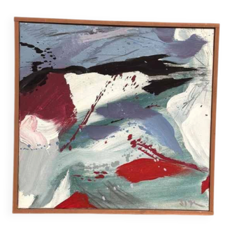 Original Swedish Oil On Canvas – Abstract Composition By Lars Sjögren – Vintage & Framed – 38 × 40 Cm (15.0" × 15.7")