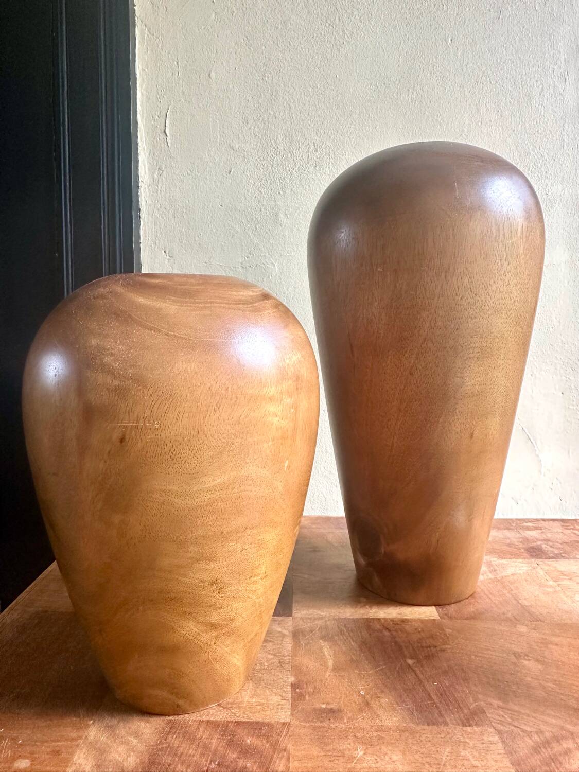 Pair of wooden vases
