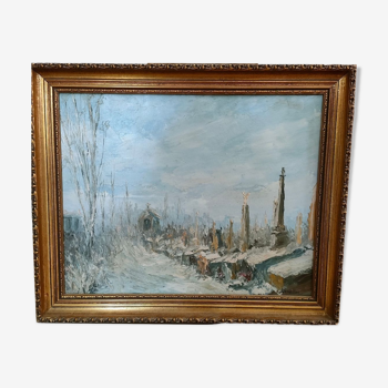 Tableau cimetière sous la neige