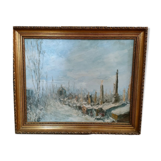 Tableau cimetière sous la neige