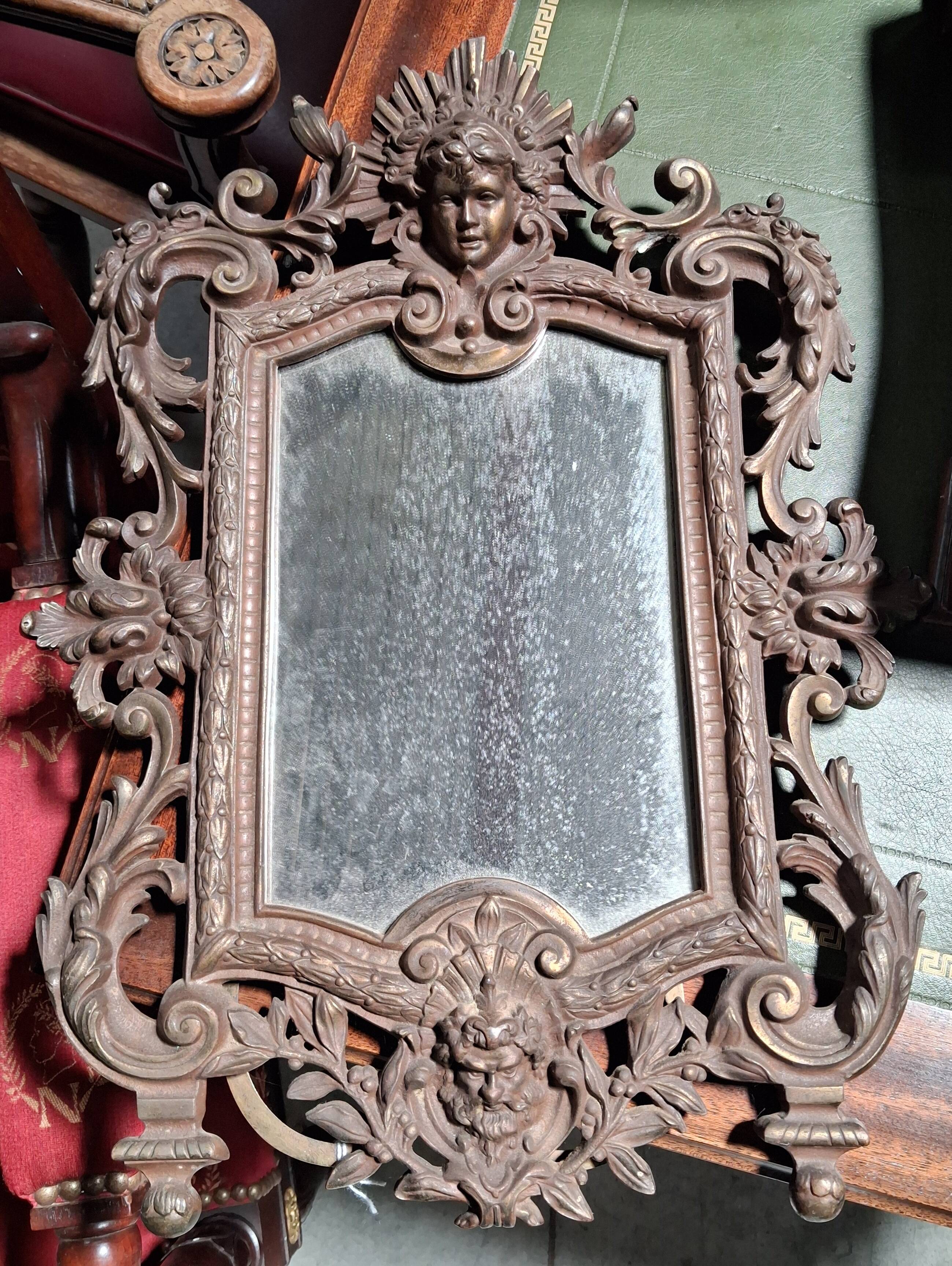 Richly chiselled bronze table mirror – neo-Renaissance style, 19th century