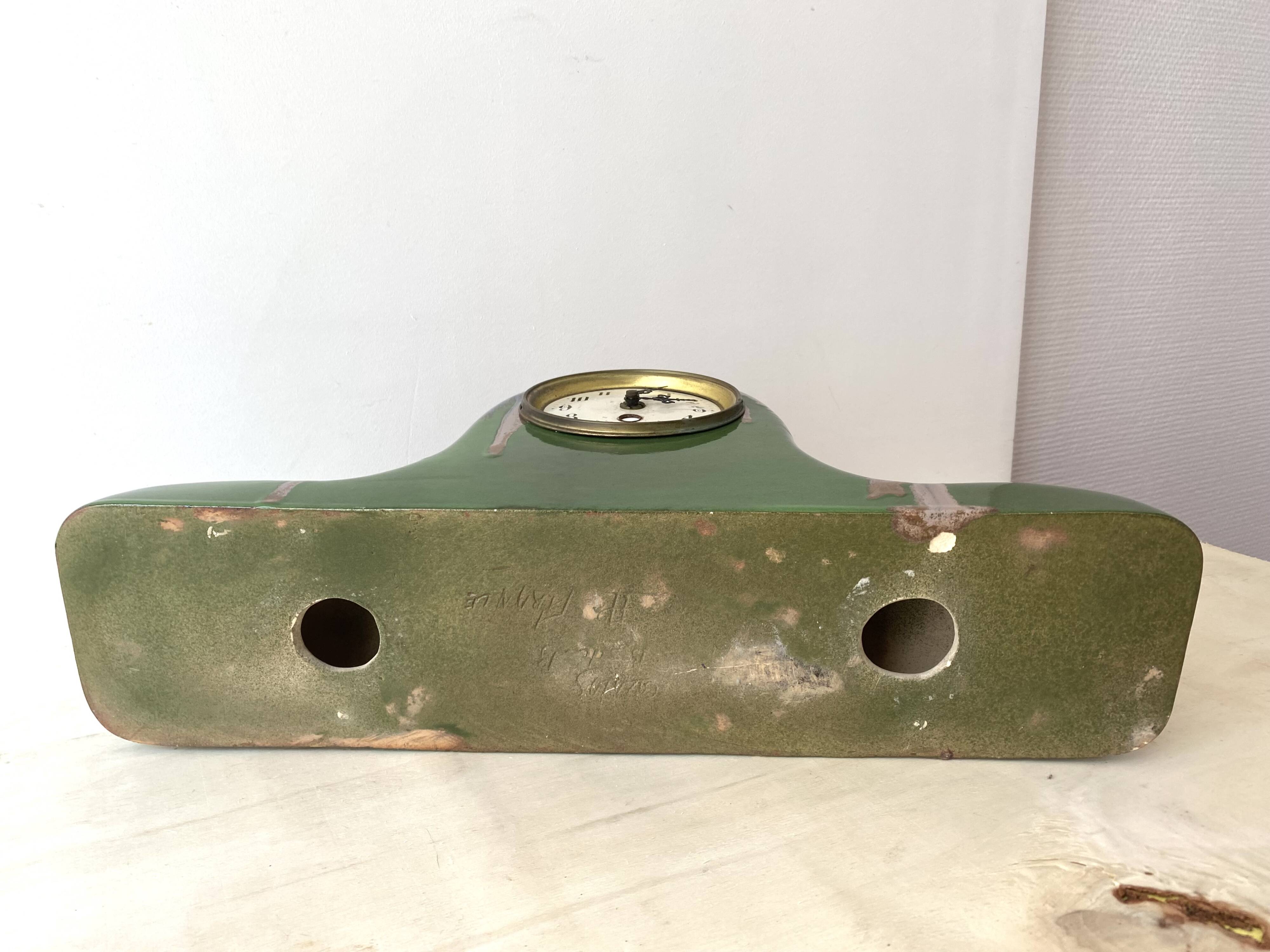 Art deco mantel clock Cazalas Bannière de Bigorre 1930, Basque ceramic clock