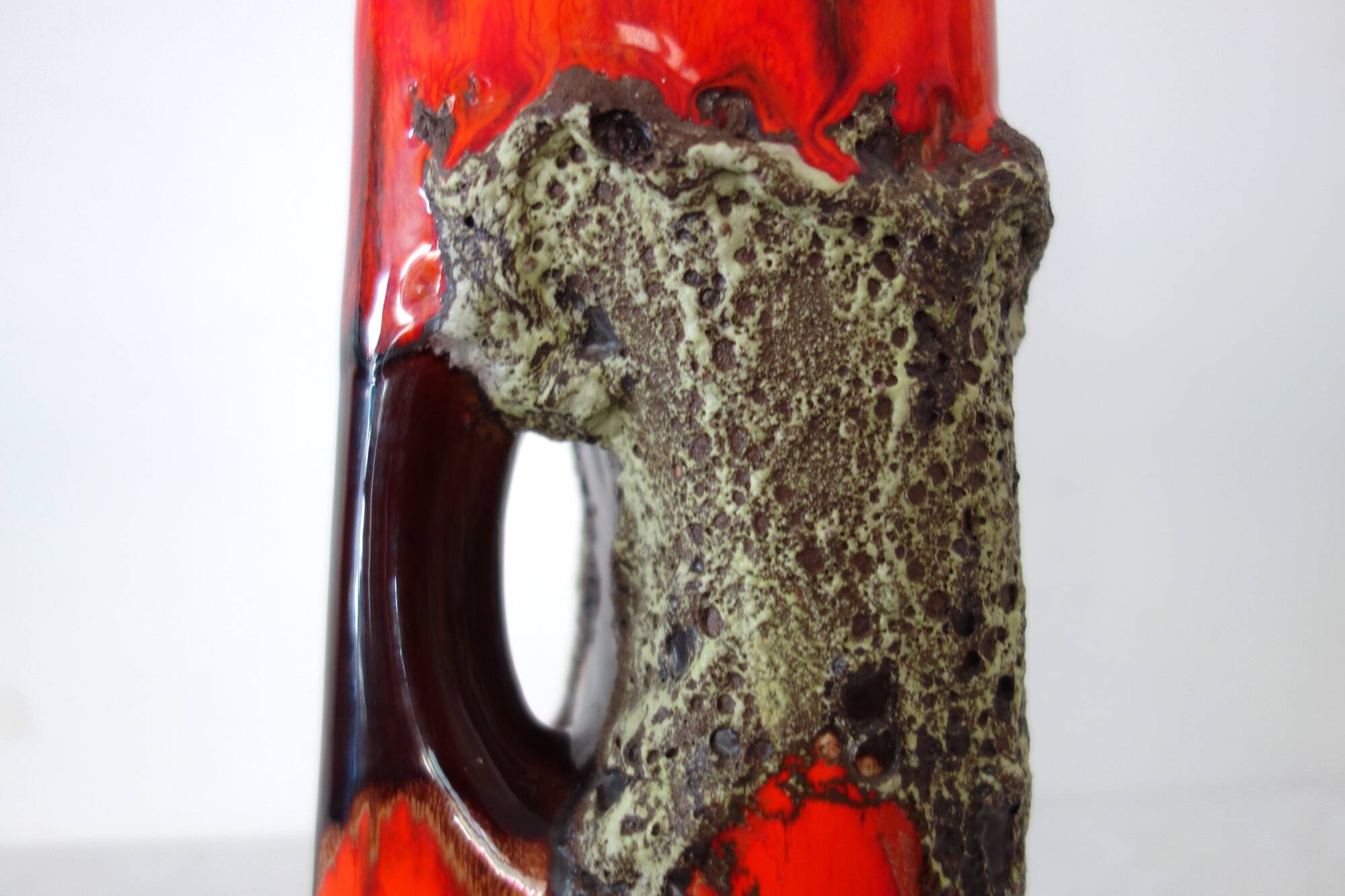 Large vintage Fat lava and enamel vase, H40cm